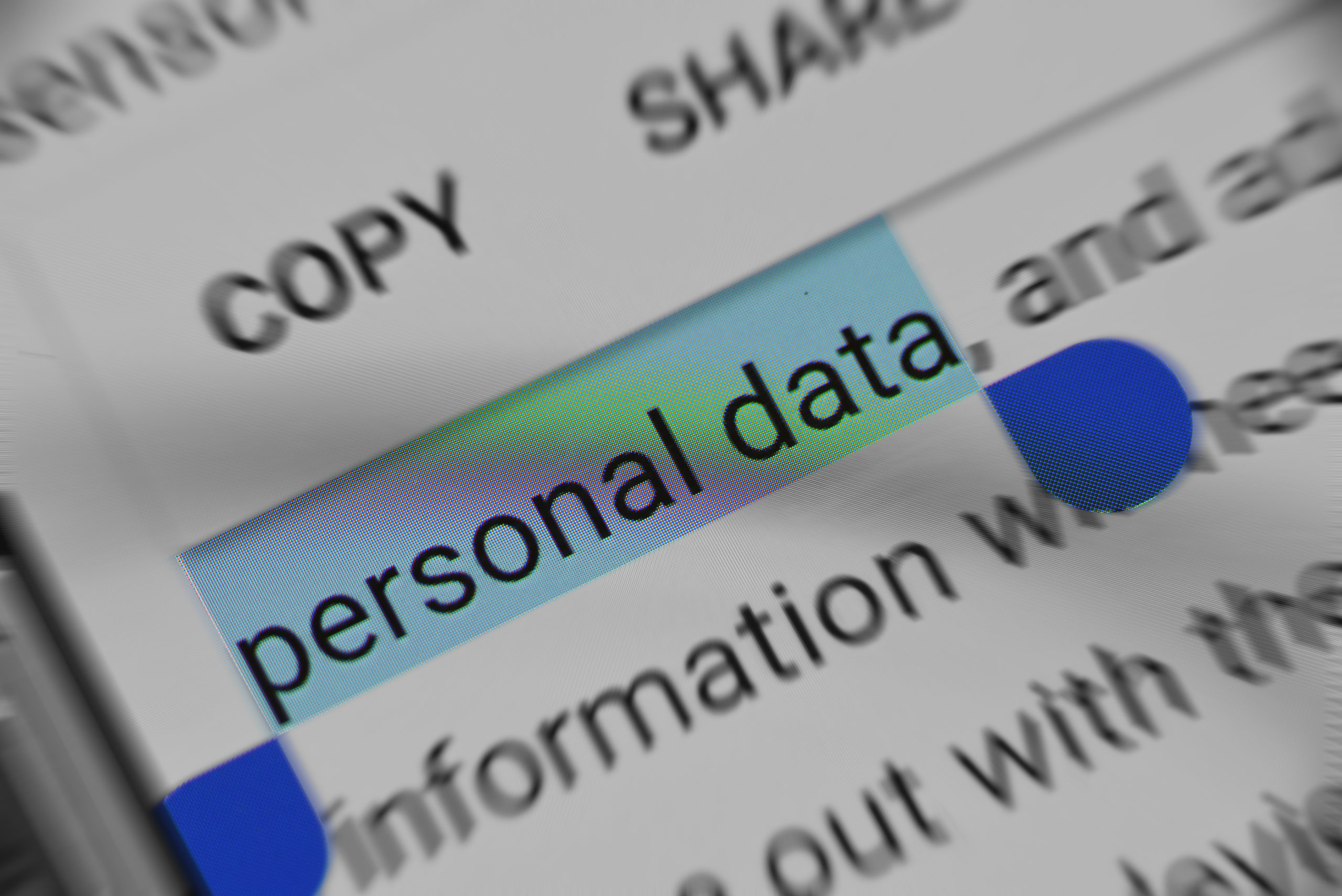 The words "personal data" on a computer screen