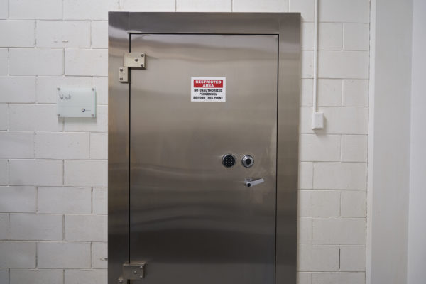 Secure vault with doors closed
