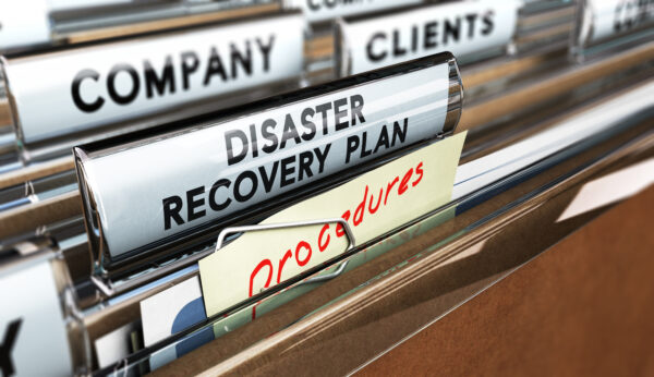 Disaster Recovery Plan folder in a filing cabinet