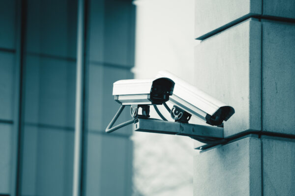 Surveillance camera on a building