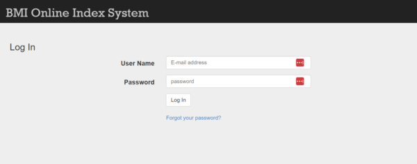 OLIS application login screen