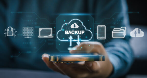 Person holding a tablet with a cloud hosting concept