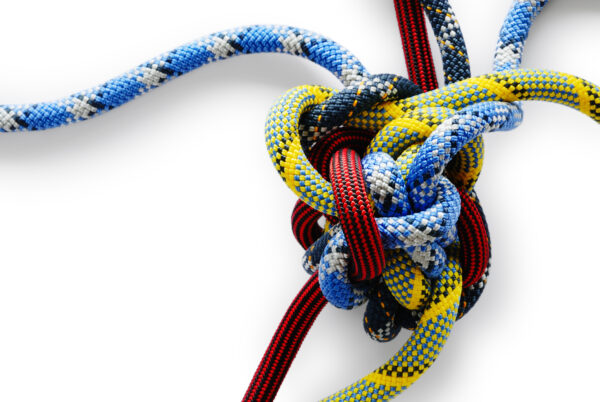 Close up view of ropes tied in a knot