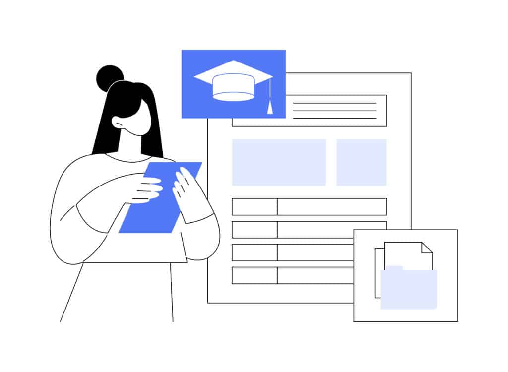 Request high school transcript isolated cartoon vector illustrations. Request high school transcript isolated cartoon vector illustrations. Representative records of courses students take and the grades they earn, college choice, admission process vector cartoon.