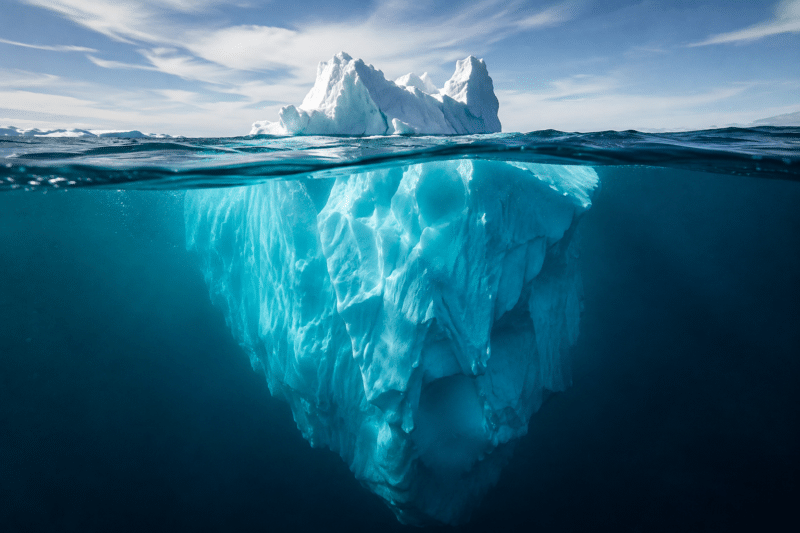 The iceberg you can’t see Photo of an iceberg with a small tip above water and a massive mass below the surface